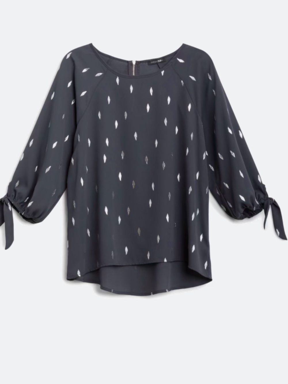 Papermoon Black Blouse with Silver Leaf Metallic Print and tie cuff sleeves